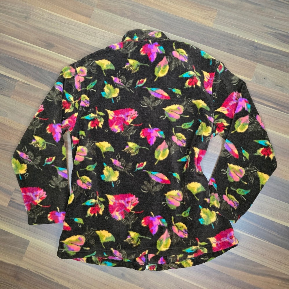 VTG Lavon Floral Fleece Jacket Zip Up Small Brown Colorful Leaf Print Full Zip - Picture 5 of 7